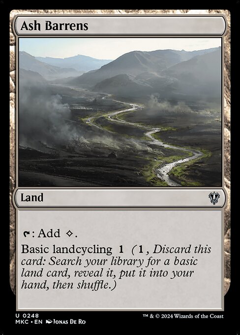 {T}: Add {C}.
Basic landcycling {1} ({1}, Discard this card: Search your library for a basic land card, reveal it, put it into your hand, then shuffle.)