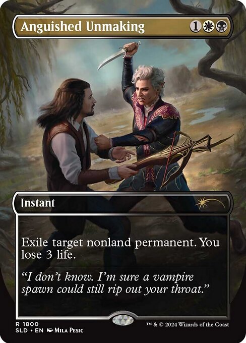 Exile target nonland permanent. You lose 3 life.