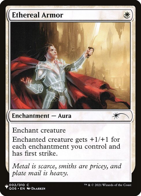 Enchant creature
Enchanted creature gets +1/+1 for each enchantment you control and has first strike.