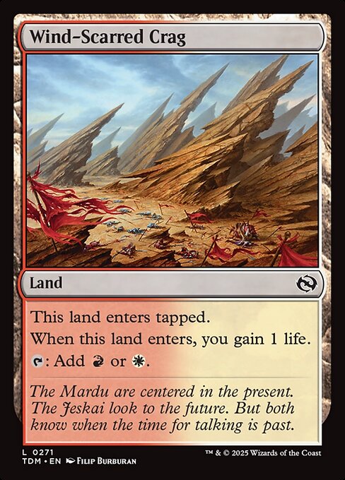 This land enters tapped.
When this land enters, you gain 1 life.
{T}: Add {R} or {W}.