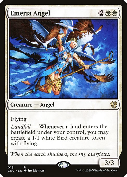 Flying
Landfall — Whenever a land enters the battlefield under your control, you may create a 1/1 white Bird creature token with flying.