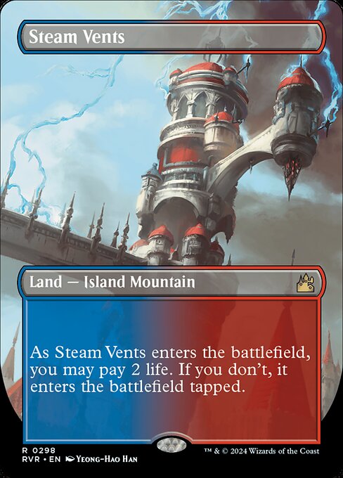({T}: Add {U} or {R}.)
As Steam Vents enters, you may pay 2 life. If you don't, it enters tapped.