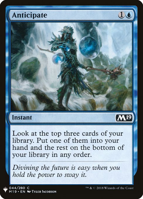 Look at the top three cards of your library. Put one of them into your hand and the rest on the bottom of your library in any order.