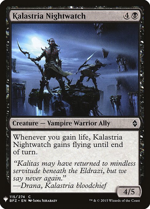 Whenever you gain life, Kalastria Nightwatch gains flying until end of turn.