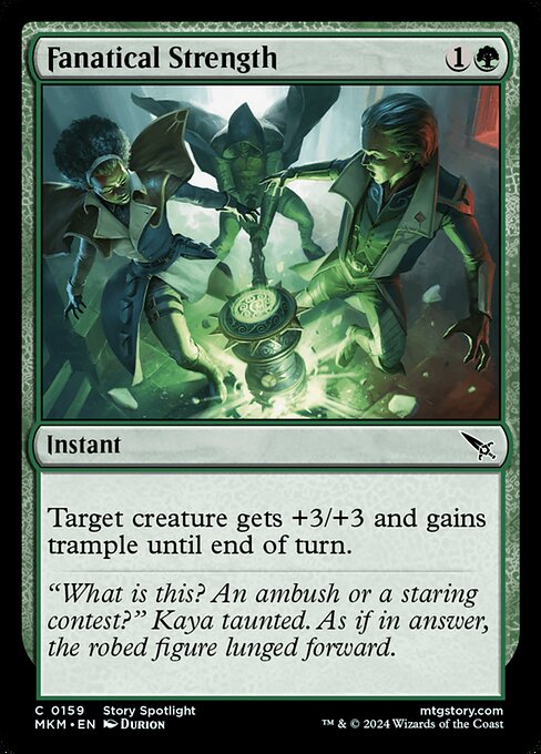 Target creature gets +3/+3 and gains trample until end of turn.