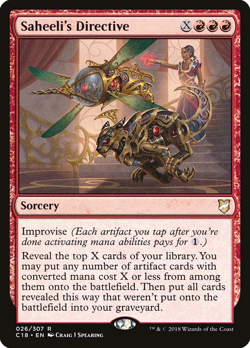 Improvise (Each artifact you tap after you're done activating mana abilities pays for {1}.)
Reveal the top X cards of your library. You may put any number of artifact cards with mana value X or less from among them onto the battlefield. Then put all cards revealed this way that weren't put onto the battlefield into your graveyard.