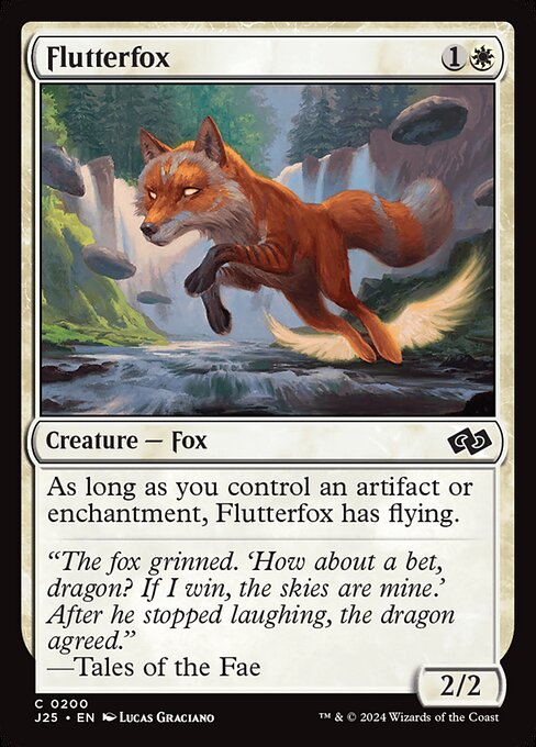As long as you control an artifact or enchantment, Flutterfox has flying.