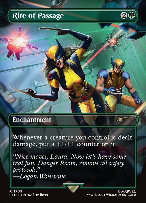 Whenever a creature you control is dealt damage, put a +1/+1 counter on it. (It must survive the damage to get the counter.)