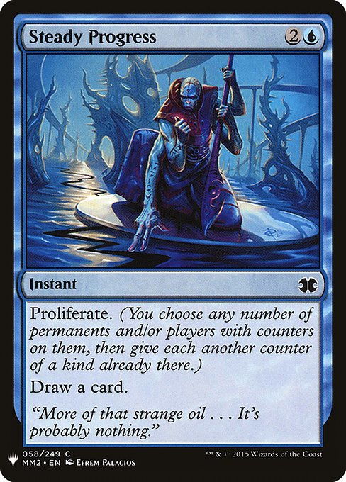 Proliferate. (Choose any number of permanents and/or players, then give each another counter of each kind already there.)
Draw a card.