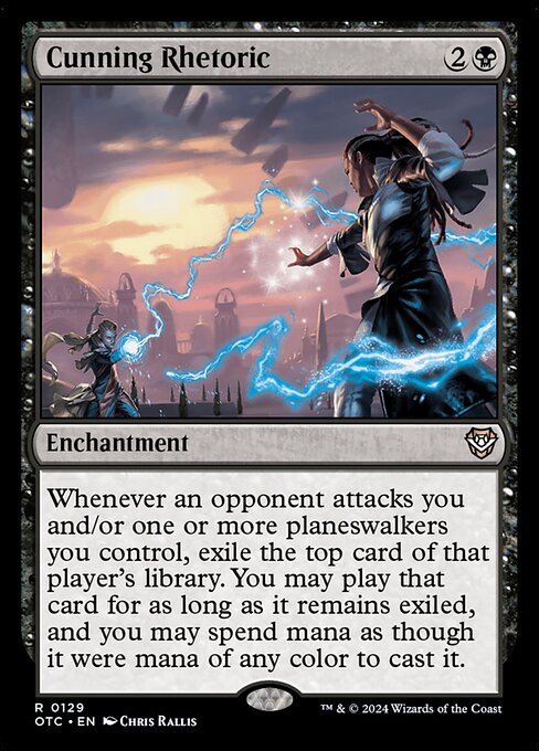 Whenever an opponent attacks you and/or one or more planeswalkers you control, exile the top card of that player's library. You may play that card for as long as it remains exiled, and you may spend mana as though it were mana of any color to cast it.