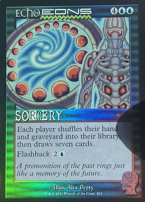 Each player shuffles their hand and graveyard into their library, then draws seven cards.
Flashback {2}{U} (You may cast this card from your graveyard for its flashback cost. Then exile it.)