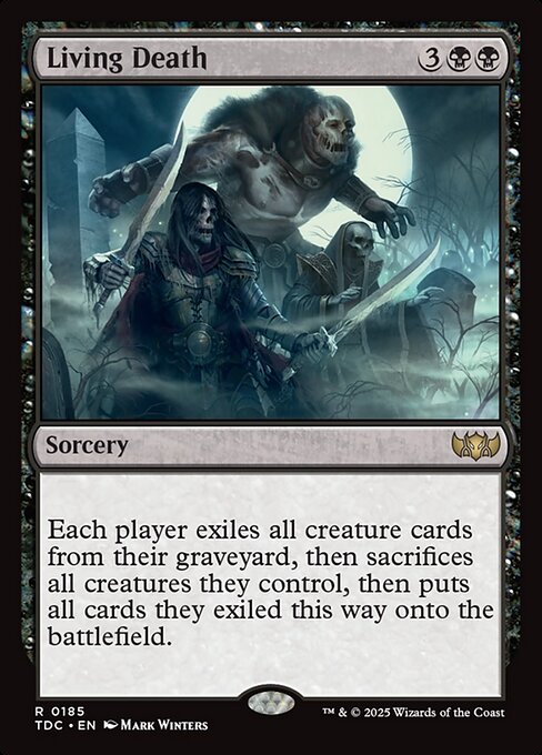 Each player exiles all creature cards from their graveyard, then sacrifices all creatures they control, then puts all cards they exiled this way onto the battlefield.