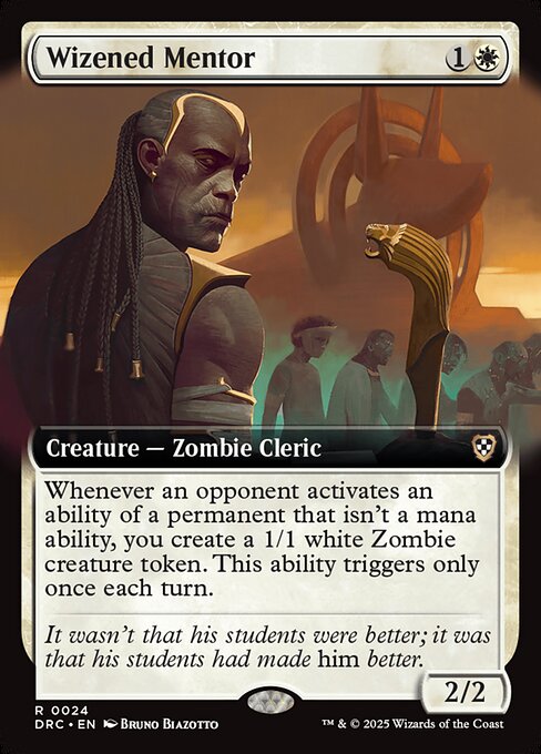 Whenever an opponent activates an ability of a permanent that isn't a mana ability, you create a 1/1 white Zombie creature token. This ability triggers only once each turn.