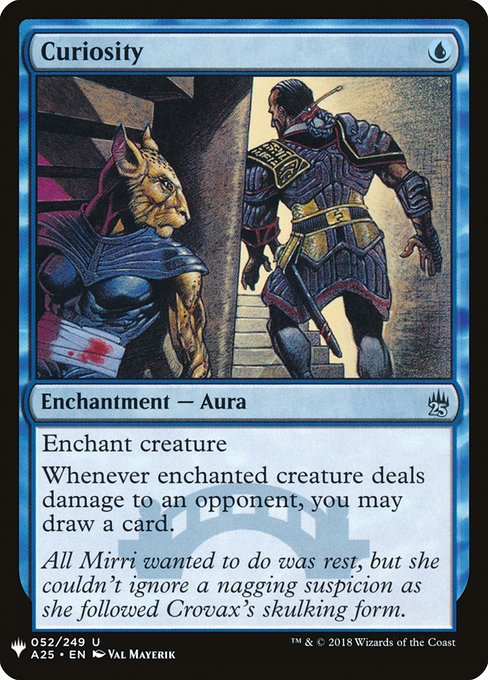 Enchant creature
Whenever enchanted creature deals damage to an opponent, you may draw a card.