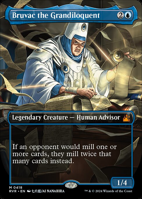If an opponent would mill one or more cards, they mill twice that many cards instead. (To mill a card, a player puts the top card of their library into their graveyard.)