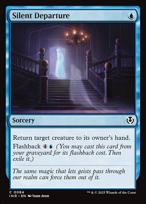 Return target creature to its owner's hand.
Flashback {4}{U} (You may cast this card from your graveyard for its flashback cost. Then exile it.)