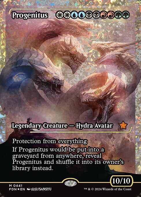 Protection from everything
If Progenitus would be put into a graveyard from anywhere, reveal Progenitus and shuffle it into its owner's library instead.