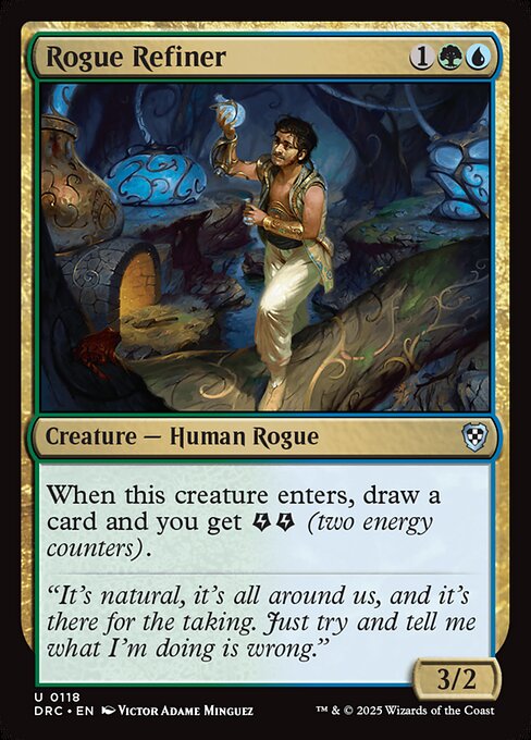 When this creature enters, draw a card and you get {E}{E} (two energy counters).
