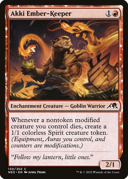 Whenever a nontoken modified creature you control dies, create a 1/1 colorless Spirit creature token. (Equipment, Auras you control, and counters are modifications.)