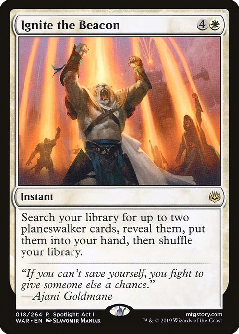 Search your library for up to two planeswalker cards, reveal them, put them into your hand, then shuffle.
