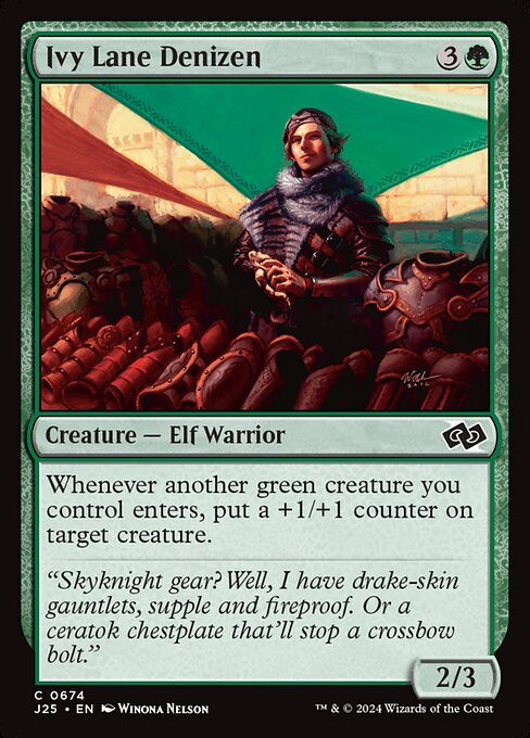 Whenever another green creature you control enters, put a +1/+1 counter on target creature.