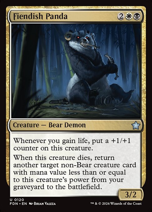 Whenever you gain life, put a +1/+1 counter on this creature.
When this creature dies, return another target non-Bear creature card with mana value less than or equal to this creature's power from your graveyard to the battlefield.