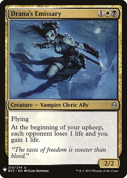 Flying
At the beginning of your upkeep, each opponent loses 1 life and you gain 1 life.