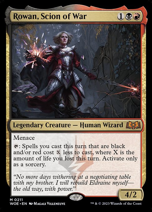 Menace
{T}: Spells you cast this turn that are black and/or red cost {X} less to cast, where X is the amount of life you lost this turn. Activate only as a sorcery.