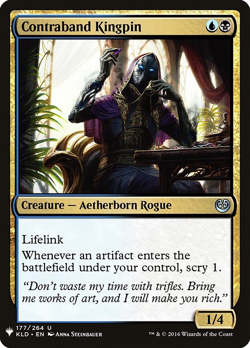 Lifelink
Whenever an artifact enters the battlefield under your control, scry 1.