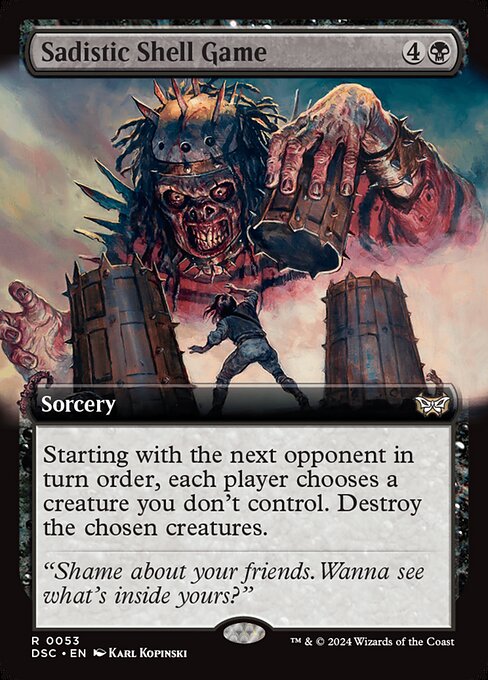Starting with the next opponent in turn order, each player chooses a creature you don't control. Destroy the chosen creatures.