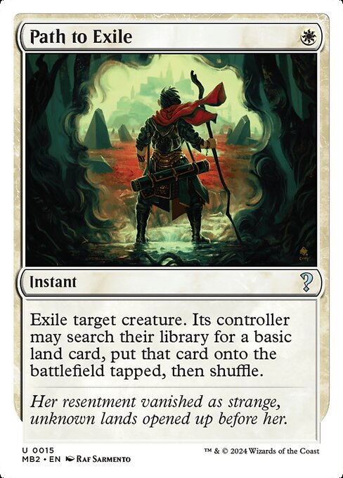 Exile target creature. Its controller may search their library for a basic land card, put that card onto the battlefield tapped, then shuffle.