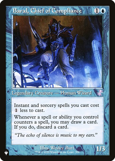 Instant and sorcery spells you cast cost {1} less to cast.
Whenever a spell or ability you control counters a spell, you may draw a card. If you do, discard a card.
