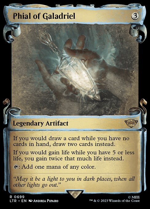 If you would draw a card while you have no cards in hand, draw two cards instead.
If you would gain life while you have 5 or less life, you gain twice that much life instead.
{T}: Add one mana of any color.