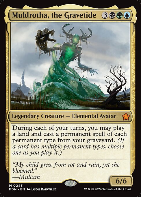 During each of your turns, you may play a land and cast a permanent spell of each permanent type from your graveyard. (If a card has multiple permanent types, choose one as you play it.)