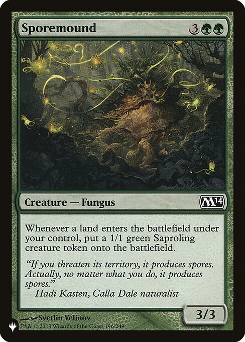 Landfall — Whenever a land you control enters, create a 1/1 green Saproling creature token.