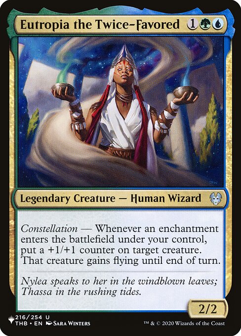 Constellation — Whenever an enchantment enters the battlefield under your control, put a +1/+1 counter on target creature. That creature gains flying until end of turn.