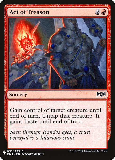 Gain control of target creature until end of turn. Untap that creature. It gains haste until end of turn. (It can attack and {T} this turn.)