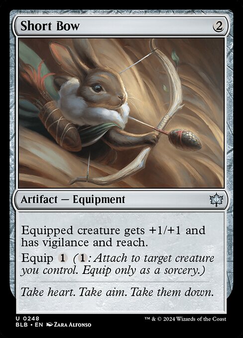 Equipped creature gets +1/+1 and has vigilance and reach.
Equip {1} ({1}: Attach to target creature you control. Equip only as a sorcery.)