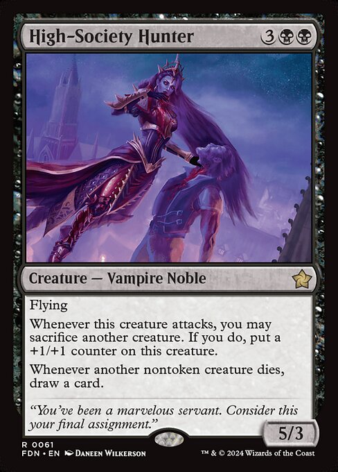 Flying
Whenever this creature attacks, you may sacrifice another creature. If you do, put a +1/+1 counter on this creature.
Whenever another nontoken creature dies, draw a card.