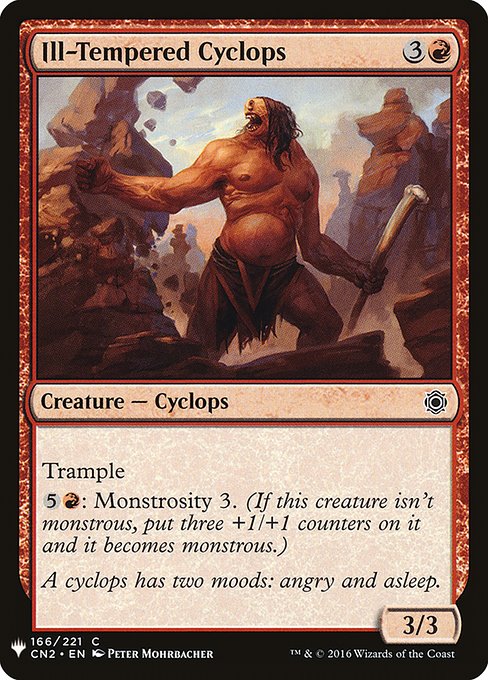 Trample
{5}{R}: Monstrosity 3. (If this creature isn't monstrous, put three +1/+1 counters on it and it becomes monstrous.)