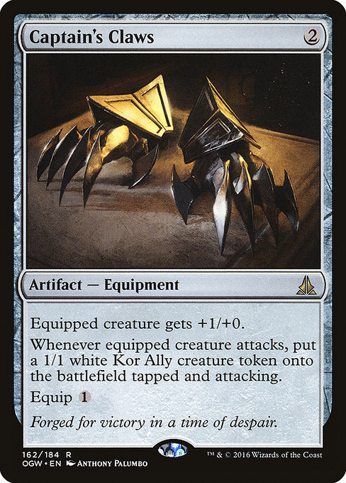 Equipped creature gets +1/+0.
Whenever equipped creature attacks, create a 1/1 white Kor Ally creature token that's tapped and attacking.
Equip {1}