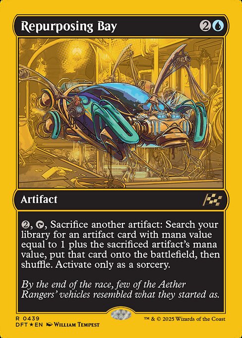 {2}, {T}, Sacrifice another artifact: Search your library for an artifact card with mana value equal to 1 plus the sacrificed artifact's mana value, put that card onto the battlefield, then shuffle. Activate only as a sorcery.