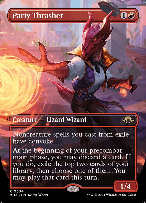 Noncreature spells you cast from exile have convoke. (Each creature you tap while casting a noncreature spell from exile pays for {1} or one mana of that creature's color.)
At the beginning of your precombat main phase, you may discard a card. If you do, exile the top two cards of your library, then choose one of them. You may play that card this turn.