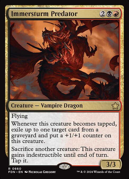 Flying
Whenever this creature becomes tapped, exile up to one target card from a graveyard and put a +1/+1 counter on this creature.
Sacrifice another creature: This creature gains indestructible until end of turn. Tap it.