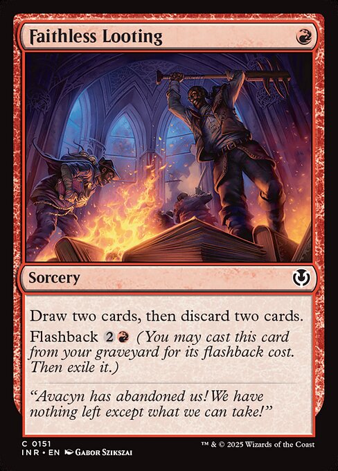 Draw two cards, then discard two cards.
Flashback {2}{R} (You may cast this card from your graveyard for its flashback cost. Then exile it.)