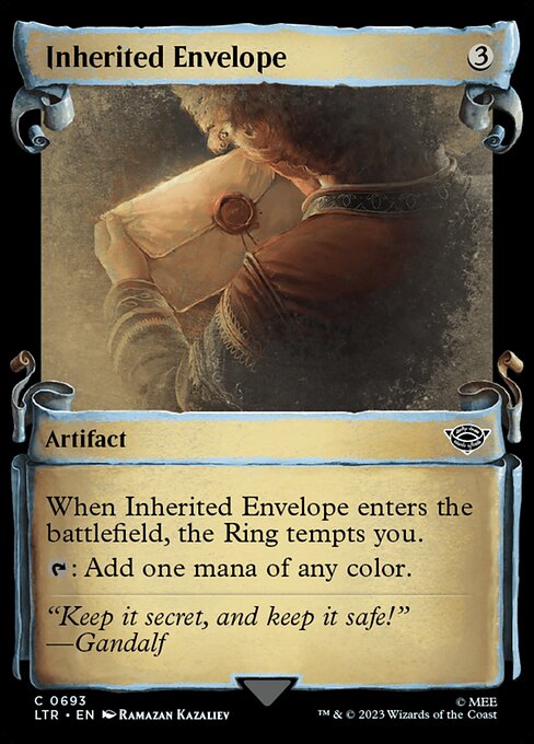 When Inherited Envelope enters the battlefield, the Ring tempts you.
{T}: Add one mana of any color.