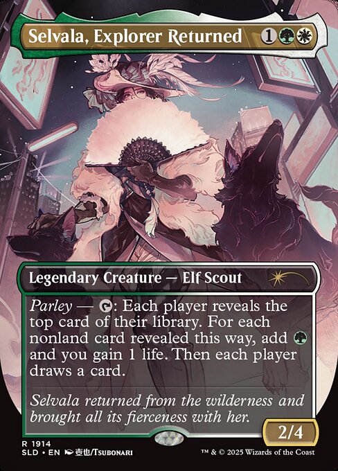 Parley — {T}: Each player reveals the top card of their library. For each nonland card revealed this way, add {G} and you gain 1 life. Then each player draws a card.