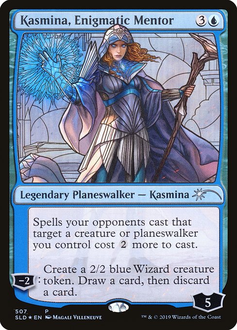 Spells your opponents cast that target a creature or planeswalker you control cost {2} more to cast.
−2: Create a 2/2 blue Wizard creature token. Draw a card, then discard a card.