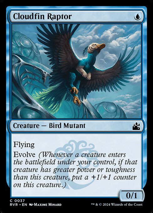 Flying
Evolve (Whenever a creature you control enters, if that creature has greater power or toughness than this creature, put a +1/+1 counter on this creature.)