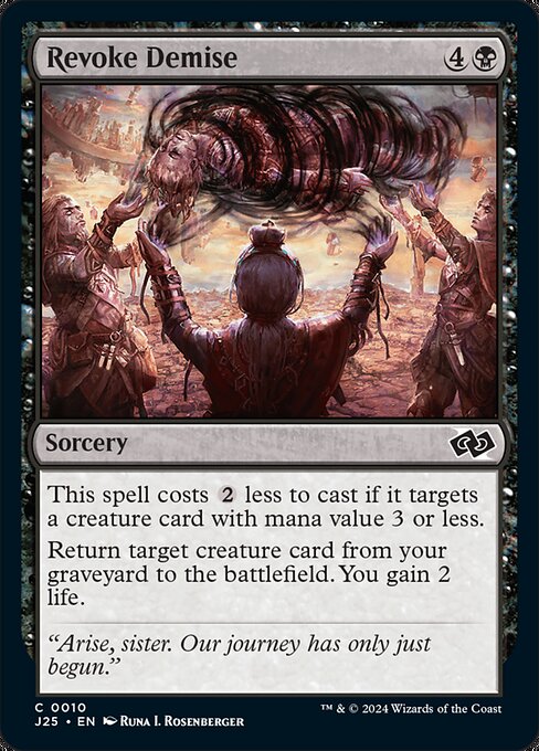 This spell costs {2} less to cast if it targets a creature card with mana value 3 or less.
Return target creature card from your graveyard to the battlefield. You gain 2 life.